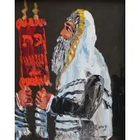Morris Katz, Jewish Figure with Scroll, Oil on Board