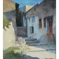 Village Scene by Rolly Schaffer, Oil on Canvas, sold Feb 2018