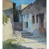 Rolly Schaffer, Village Scene, Oil on Canvas