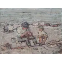 Giovanni Cuzzi, Beach Scene, Oil on Canvas