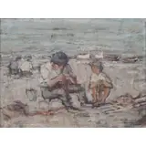 Giovanni Cuzzi, Beach Scene, Oil on Canvas