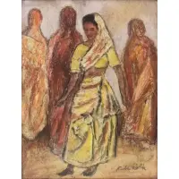 Rubi Roth, Four Female Figures, Mixed Media on Panel