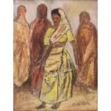 Rubi Roth, Four Female Figures, Mixed Media on Panel