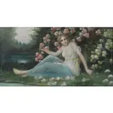 Maiden Seated Among Flowers by C. Oil on Canvas Briand, sold Jan 2018