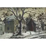 Henry Gasser, Winter Scene with Figure, Watercolor