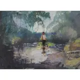 Roy Mason, Fisherman in River, Watercolor
