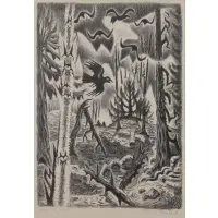 Crows in March by Charles E. Burchfield, 1952, Lithograph "Crows in March" 1952, sold Jan 2018