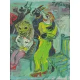 Jay Oil on Canvas Milder, Animal-Headed Figures on a Bench