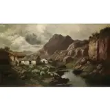 John Califano, Flock of Sheep in Landscape, Oil on Canvas