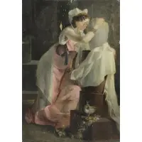Euphemide David, Woman with Urn, Oil on Wood Panel