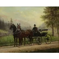 Maximilien Sand, Gentleman with Dog in Horse Drawn Carriage, Oil on Canvas