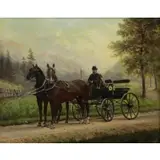 Maximilien Sand, Gentleman with Dog in Horse Drawn Carriage, Oil on Canvas