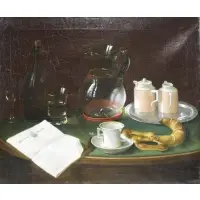 Still Life with Newspaper, Coffee and Pastries by Charles Meurer, Oil on Canvas, sold Dec 2017