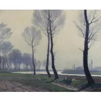 Georges Daubner, Tree Lined Path, Oil on Canvas