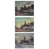 Sunset Flame by Antonio Cirino, Three Oils on Board of an East Providence, Rhode Island Church, sold Dec 2017