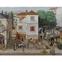 Nahum Gilboa, Village Scene, Oil on Canvas