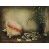 Marc Sterling, Still Life with Conch Shell, Oysters and Flowers, Oil on Board