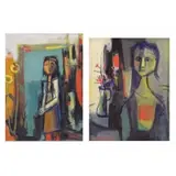 Marc Sterling, Figures in Interiors, Two Oils on Canvas