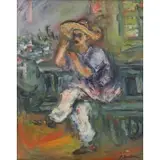 Jakub Zucker, Man in Sombrero, Oil on Canvas