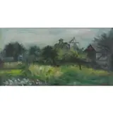 Jakub Zucker, Landscape with Houses, Oil on Canvas