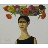 Keith Ingermann, Woman with Flowers on Her Head, 1962, Oil on Board