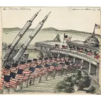 Edward Sorel, The Nixon Library, 1970, Watercolor, Ink & Pencil on Paper