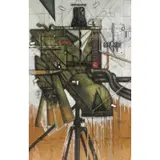 Nick de Angelis, Man and Machine, Oil and Paper Collage on Cardboard