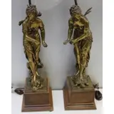 Eutrope Bouret, Venus Riding a Dolphin & A Fairy Riding a Turtle, Two Bronze Sculptures Mounted as Lamps