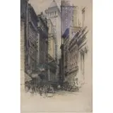 Luigi Kasimir, New York, Broadstreet., Pencil Signed, Numbered and Hand Colored Lithograph