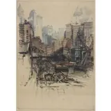 Luigi Kasimir, Manhattan Dock Scene, Pencil Signed, Numbered and Hand Colored Lithograph