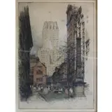 Luigi Kasimir, Manhattan Cemetery, Pencil Signed, Numbered and Hand Colored Lithograph