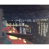 Donald Brown, Harbor Scene at Night, Oil on Board