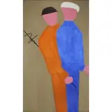 Leslie Eisenberg, Two Men in Orange and Blue., Oil on Canvas