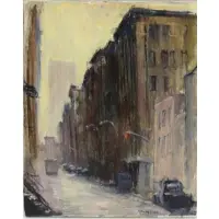 Anthony Springer, SoHo Looking South to Twin Towers. Signed lower right. Titled verso. From a Larchmont, NY storage. Dimensions: 18, Oil on Canvas