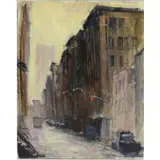 Anthony Springer, SoHo Looking South to Twin Towers. Signed lower right. Titled verso. From a Larchmont, NY storage. Dimensions: 18, Oil on Canvas