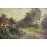 A. Oil on Canvas Hulk, Village Landscape