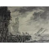 Jean-Baptiste Pillement, Figures with Boats Among Ruins on a Stormy Sea