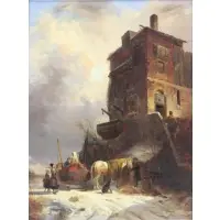 Joseph Moerenhout, Winter Scene, Oil on Canvas