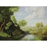 Edmond Yarz, Lake Landscape with Fisherman, Oil on Canvas