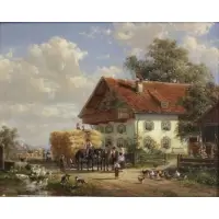 Hubert Kaplan, Farmhouse Scene, Oil on Board
