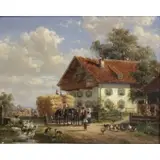 Hubert Kaplan, Farmhouse Scene, Oil on Board