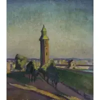 Bell Tower in Landscape by Lily Furedi, Oil on Canvas, sold Nov 2017