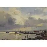 Jetty at Velddrif by Errol Boyley, Oil on Masonite, sold Nov 2017