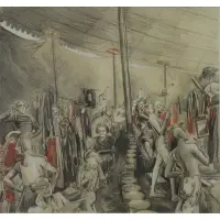 Alexander Levy, Clowns Backstage, Pencil and Watercolor