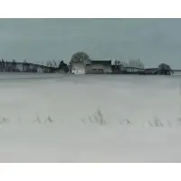 Cottages Near Sharcott Winter by Eric Huson, Oil on Board, sold Nov 2017