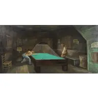 Ernie Barnes, Pool Hall, Oil on Canvas