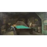 Ernie Barnes, Pool Hall, Oil on Canvas