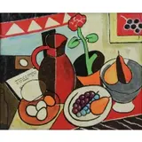 Marcel Caron, Still Life with Eggs Fruit, a Flower and a Vase, Oil on Canvas