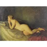 Reclining Nude with Book by F. Oil on Canvas Hencz, sold Oct 2017