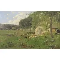 Victor Viollet-Le-Duc, Farmyard with Chickens, Oil on Canvas